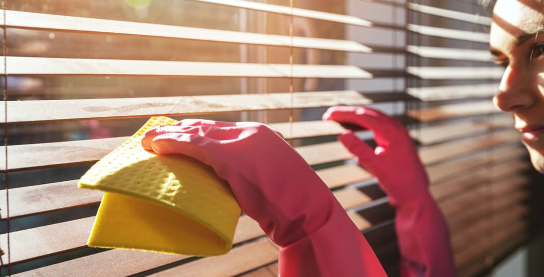 Clean wooden blinds in a bright home